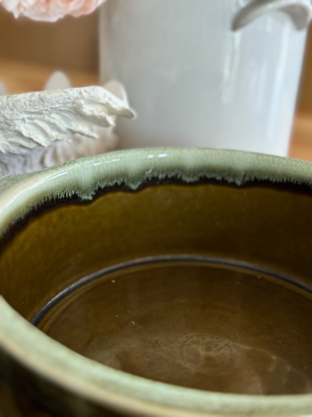 GORGEOUS GREEN STONEWARE DISH WITH LID