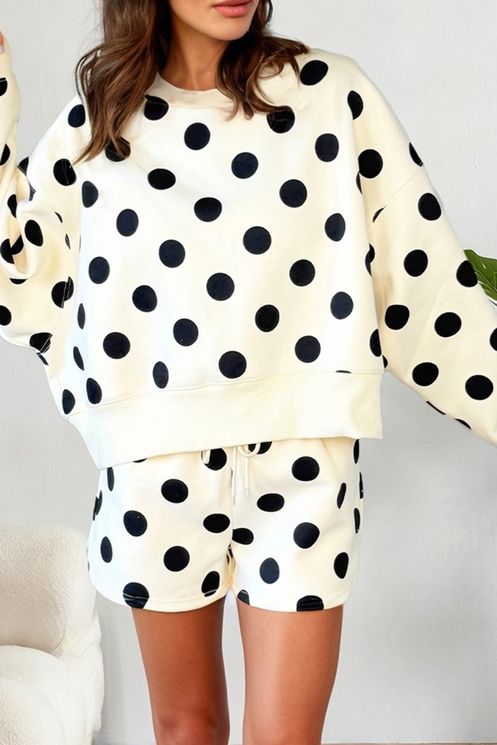 LAS Polka Dot Looks Pullover Drawstring Shorts Set