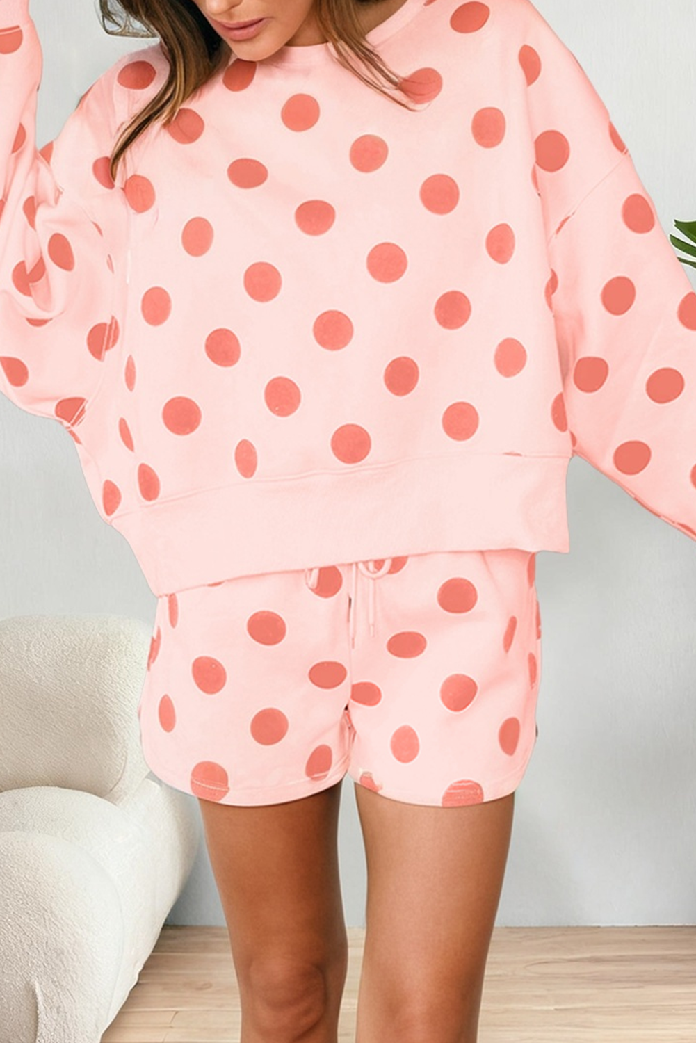 LAS Polka Dot Looks Pullover Drawstring Shorts Set