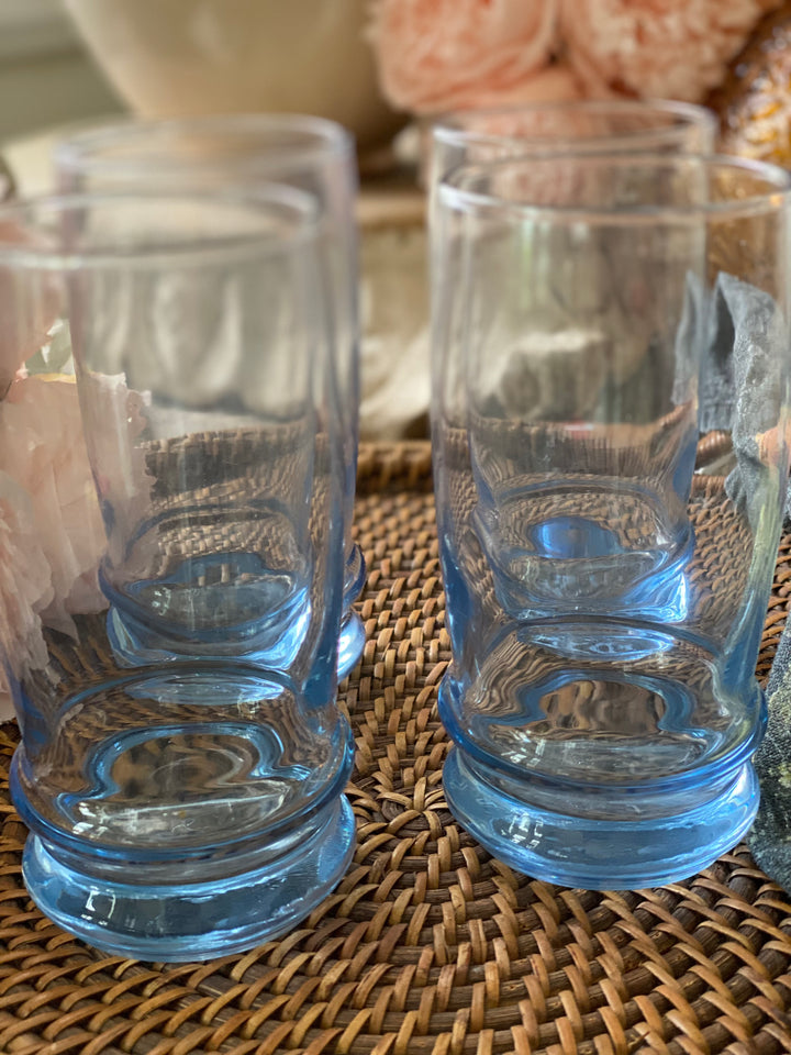 4 Vintage Blue Glassware Cups