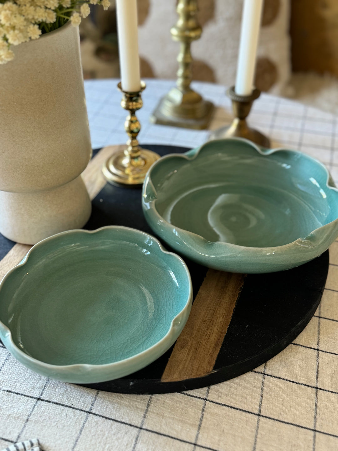 SEA GLASS LIGHT GREEN POTTERY BOWLS