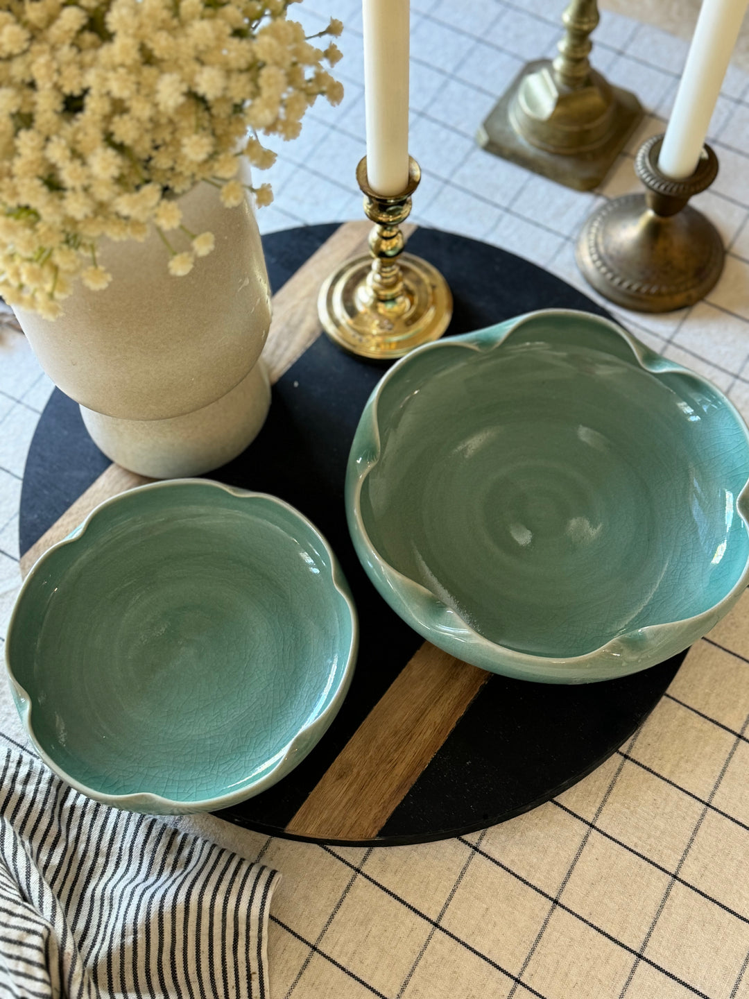 SEA GLASS LIGHT GREEN POTTERY BOWLS