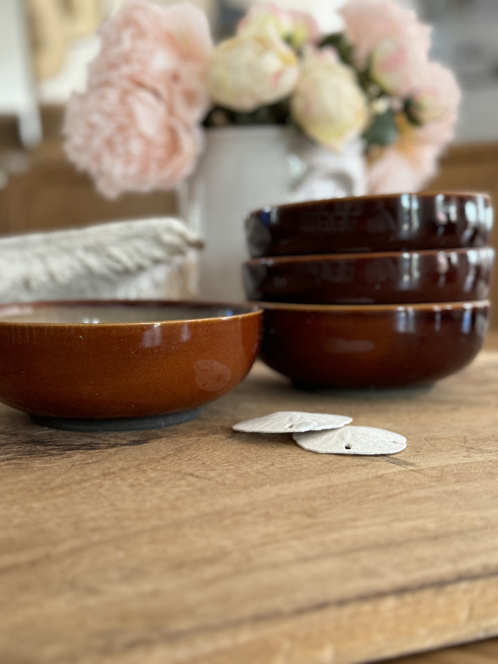 4 Brown Stoneware Bowls