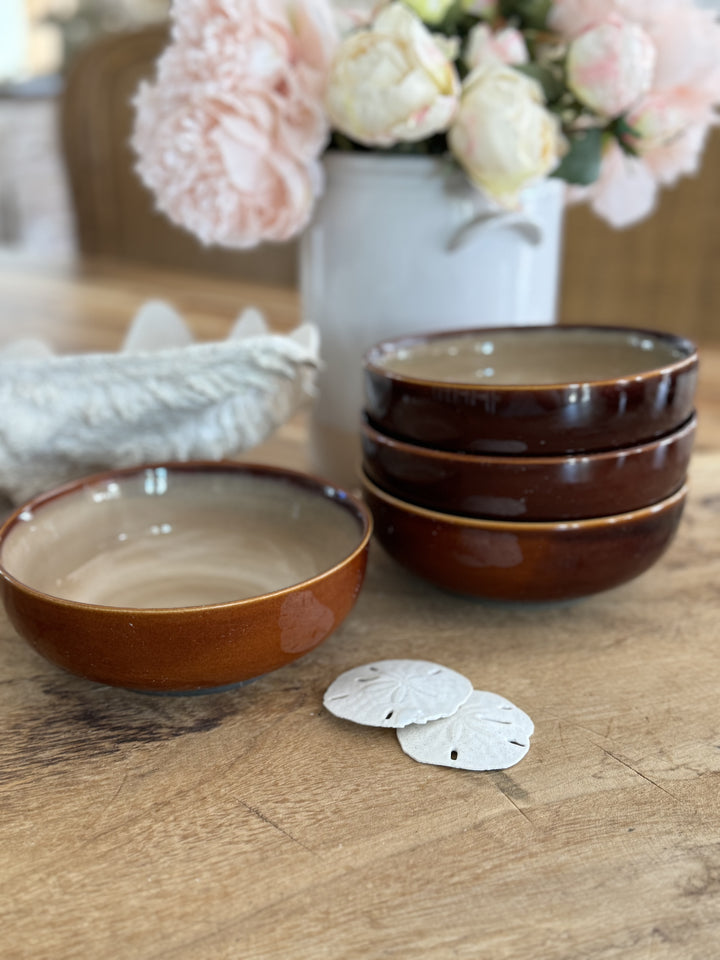 4 Brown Stoneware Bowls