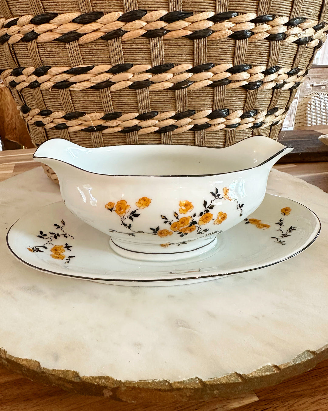 Yellow Floral Gravy Boat