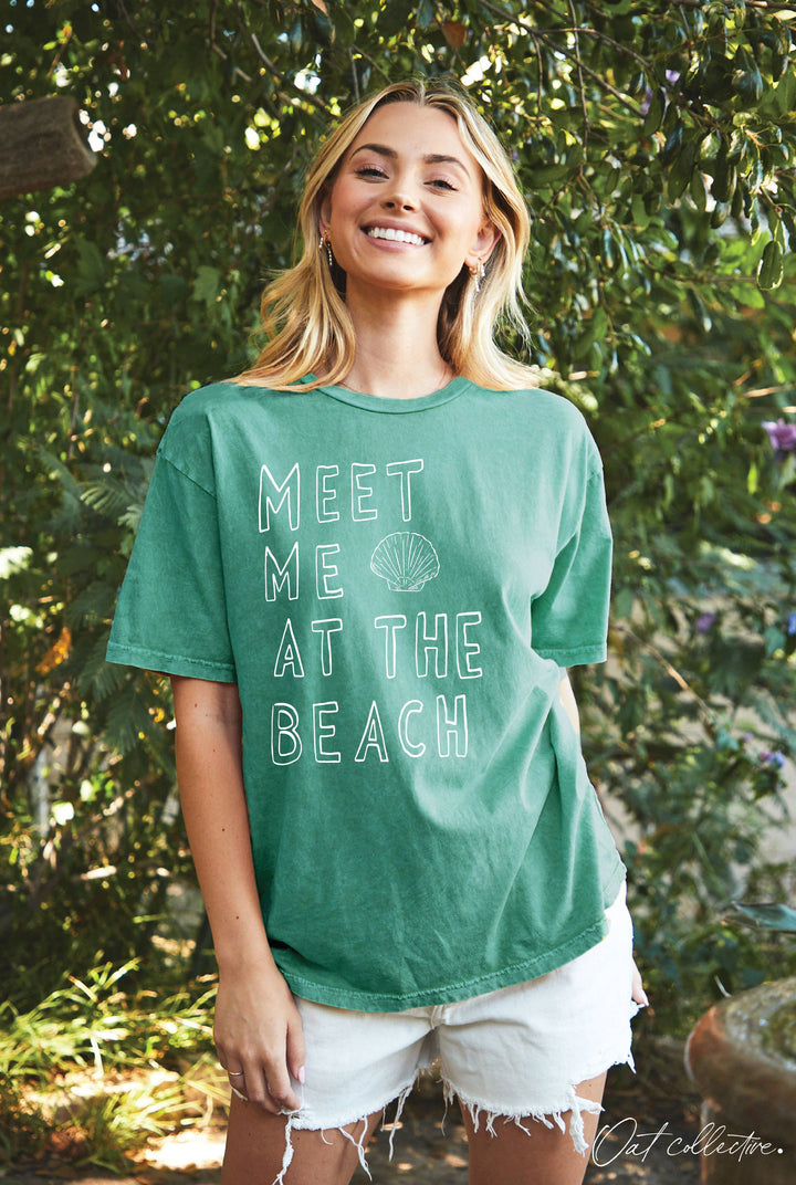 Meet me at the Beach - Oversized Mineral Washed Graphic Top