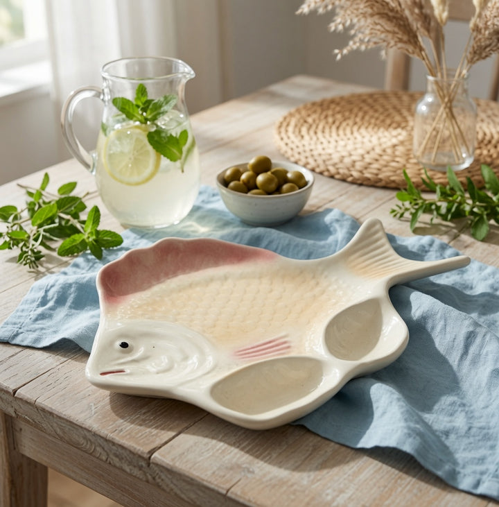 Vintage Hand-Painted Coastal Fish Appetizer &amp; Serving Tray