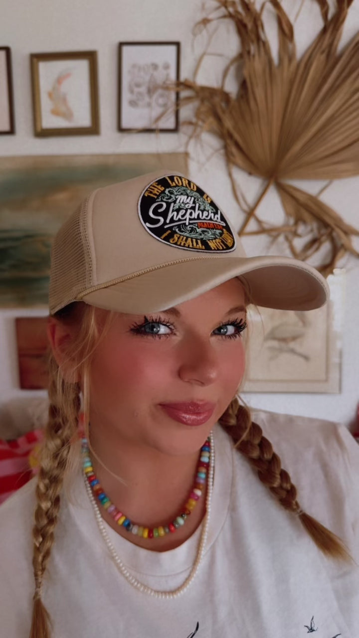 The Lord Is My Shepherd Embroidered Patch Foam Trucker Hat